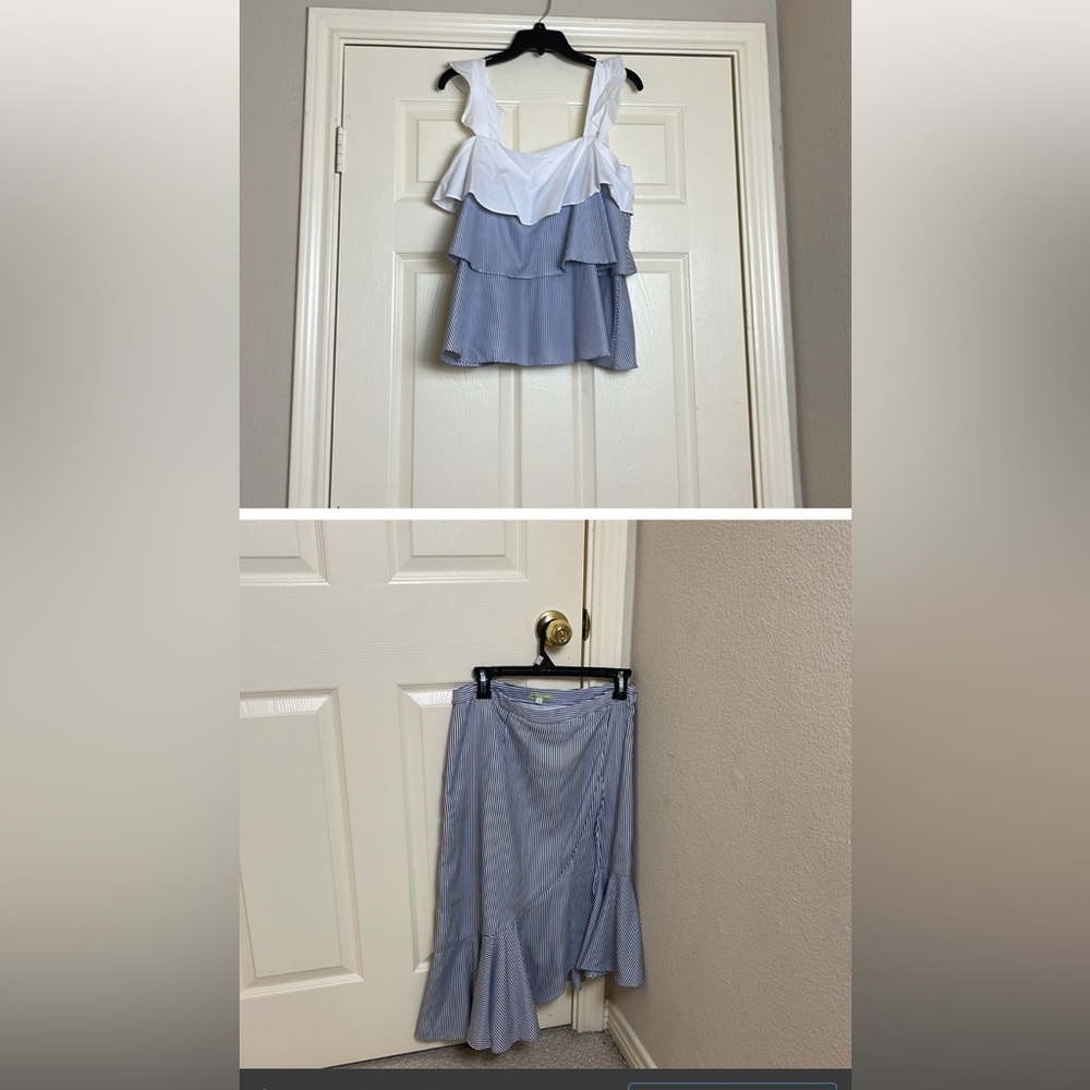 Resort wear by land or sea. Navy and white top paid 59 and shirt to match was 59